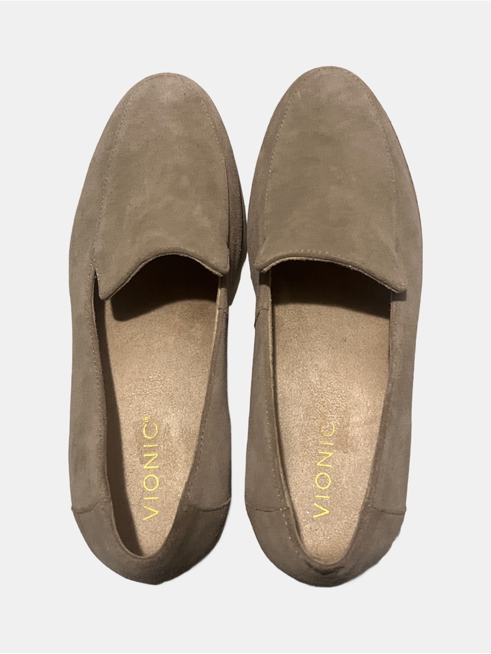 Vionic Taupe Suede Loafers Size 8 Wide